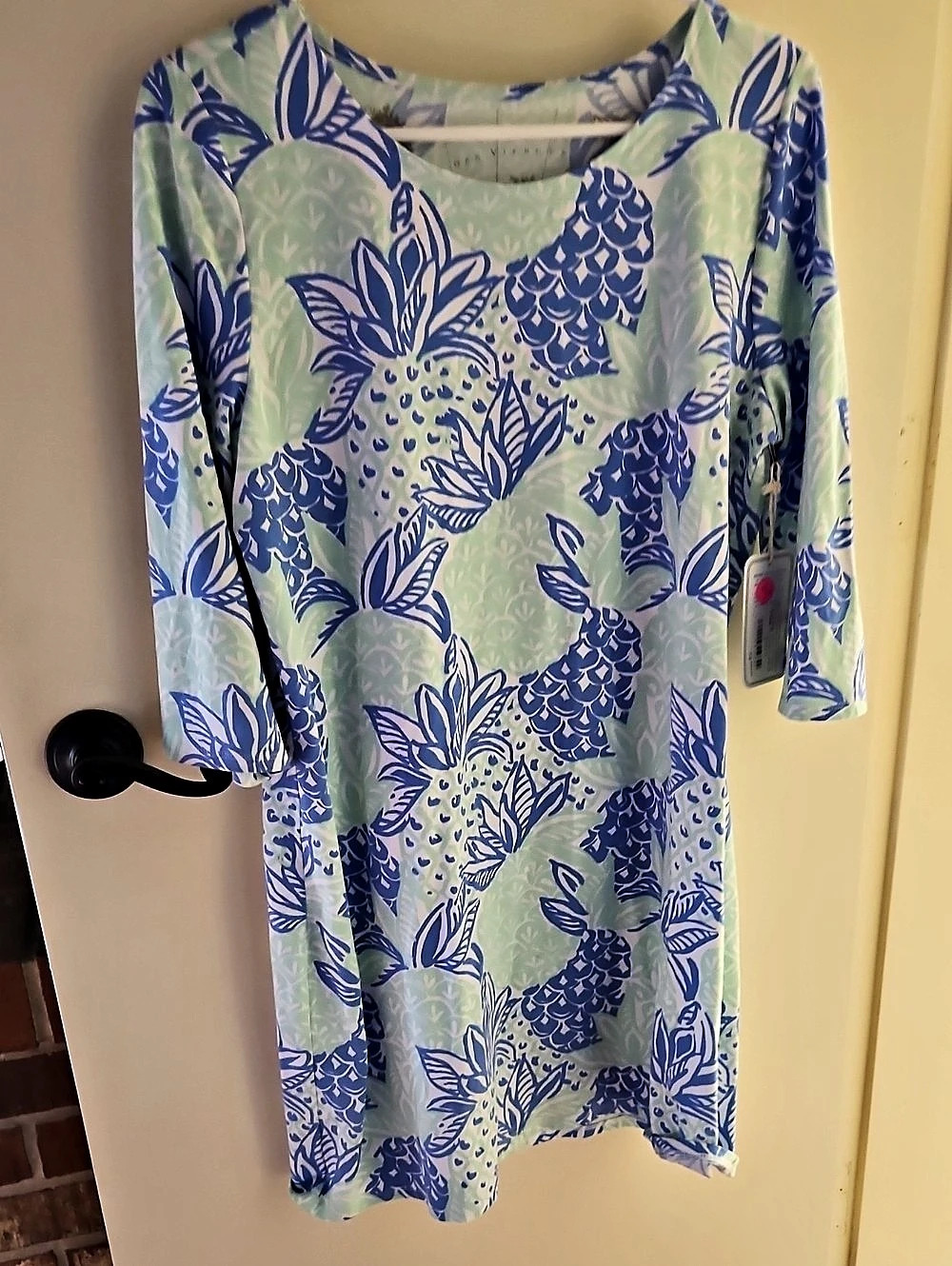 Hiho  Palm Beach Dress Floral 3/4 Sleeve Dress in Blue & Green Size M